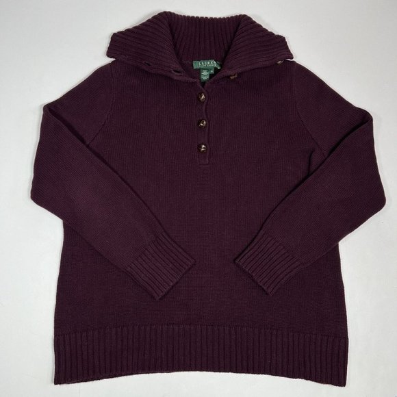 Ralph Lauren Woman’s Turtleneck Cotton Burgundy Sweater, Leather Buttons Sz 1X - Picture 4 of 11